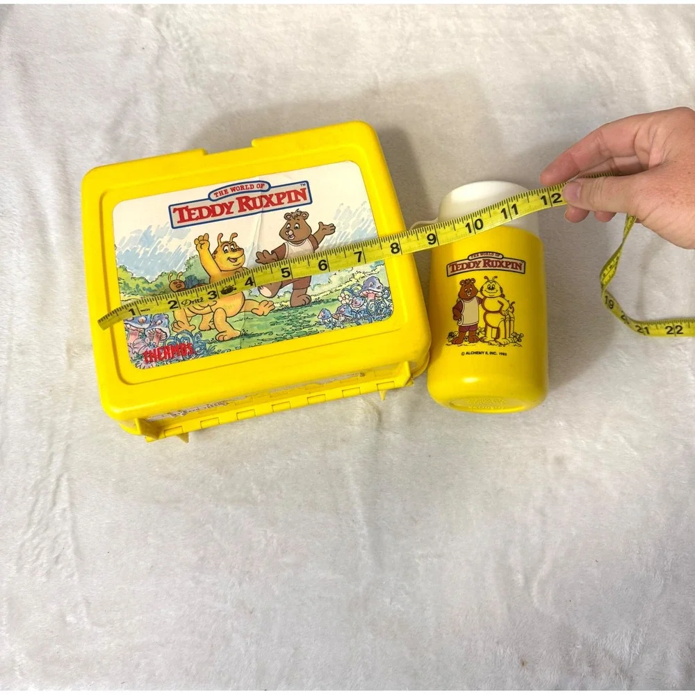 Vintage 1980s Teddy Ruxpin Thermos Plastic Lunch Box with Matching Bottle Yellow